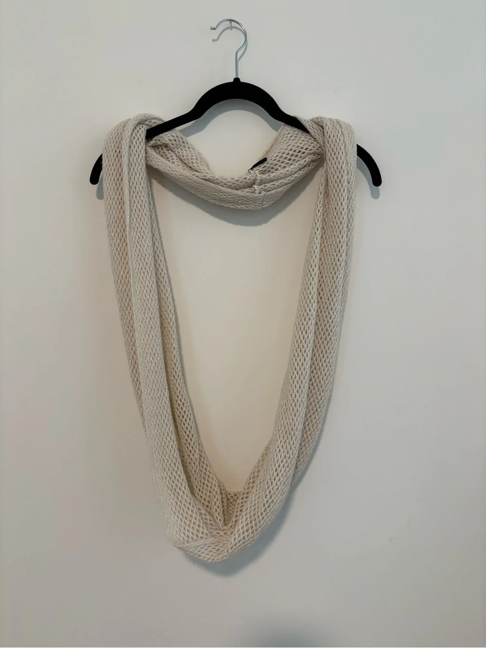 White Glitter Knit Crochet Infinity Scarf